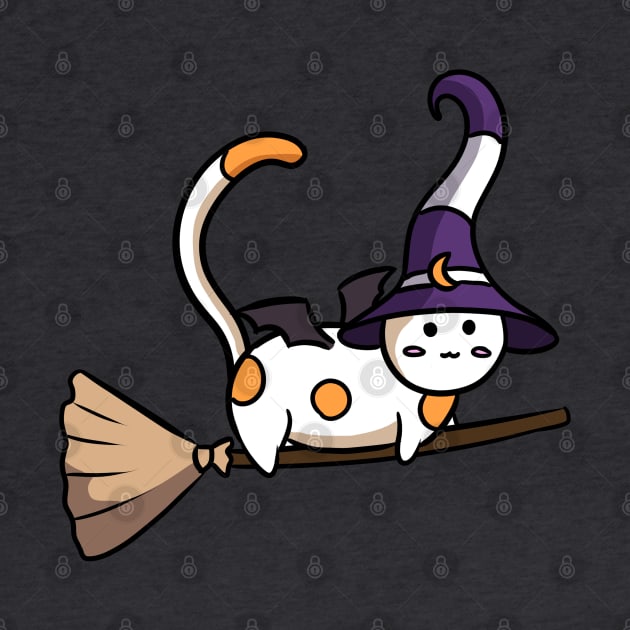 Cute witch cat flying on a broom Sticker by Doya